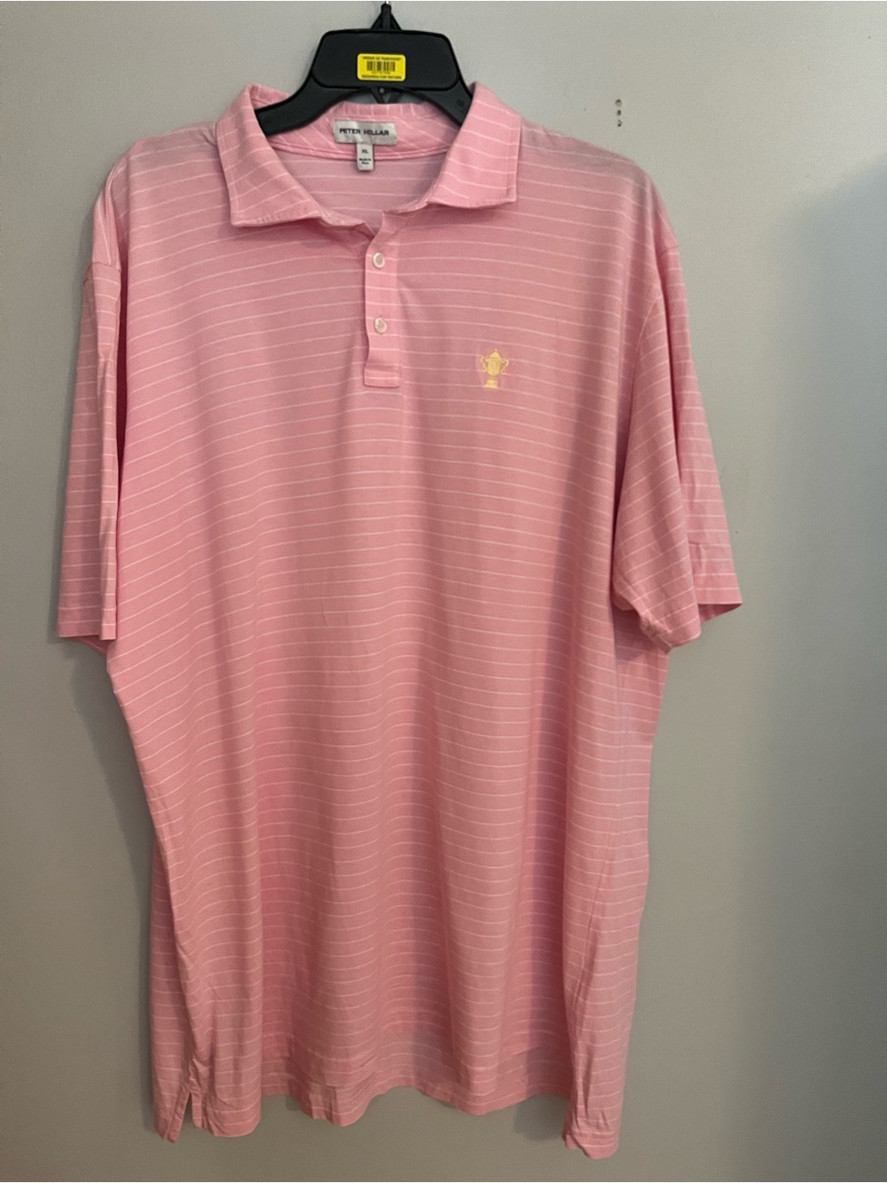 Peter Millar Pink Striped Polo with‎ Yellow Logo